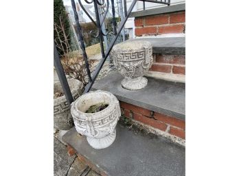 Set Of 2 Small Cement Planters - Front Steps Left