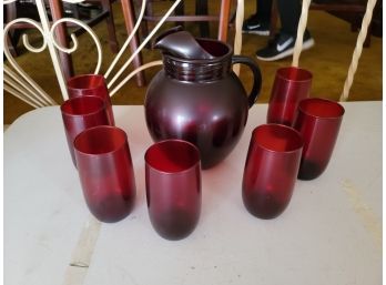 Royal Ruby Pitcher And Glasses