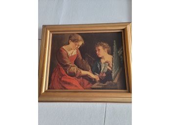 Oil Painting Of Renaissance Girl Learning To Play The Pipe Organ