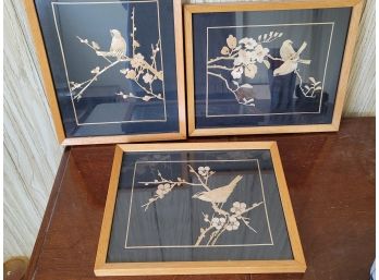 3 Bird Pictures Made Of Strawbamboo