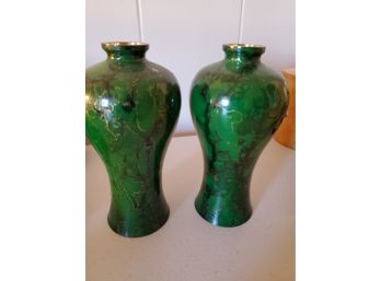 Matching Green Brass Vases
