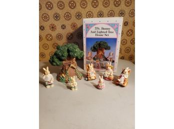 Lighted Easter Tree With Bunny Family