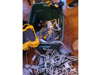 Container Of Electric Cords, Plugs And More