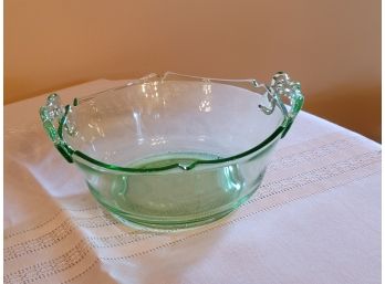 Green Depression Glass Two Handled Bowl 6'