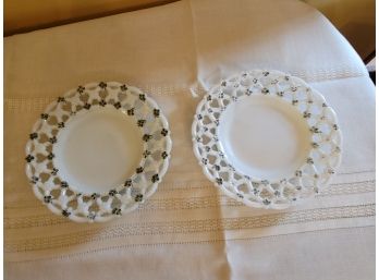 2 Milk Glass Plates With Clovers - 7.25'