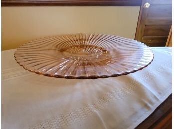 Footed Swirl Pink Depression Glass Plate - 12'