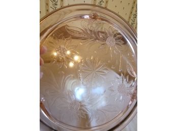 10' Pink Floral Depression Glass Cake Plate #2
