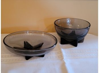 2 Heisey Lodestar Smoked Glass Star Bottom Bowls - 6.5' & 5.25'
