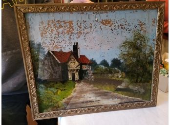 18x22 Reverse Paint On Glass - An Old Farm House