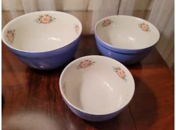 Hall's Blue Royal Rose Ceramic Nesting Bowls- 6.5, 7.5, 8.5'