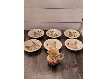 1948 Red Wing China 5.5' Berry Bowls And Creamer