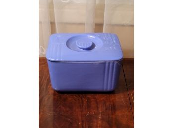 # 2 - Art Deco Blue Westinghouse Ceramic Covered Refrigerator Container Made By Hall