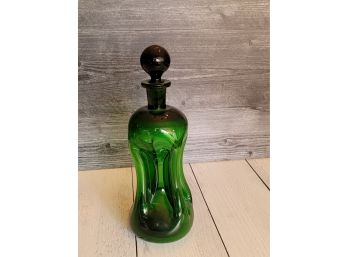 Pinched Forest Green Decanter W/ Pontil Mark - 11.5' Tall