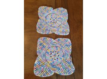 2 - Four Pointed Multicolored Doilies  - 11'