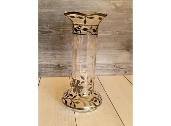 Silver And Etched Glass Vase - 11.5' Tall X 6' At Base