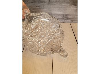 2 Handled Cut Glass Bowl - 11.5' Wide To Handle