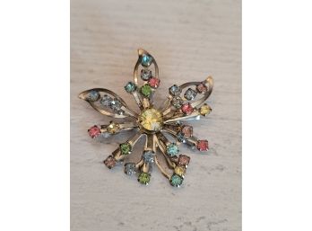 Vintage Costume Pink, Green And Blue Stone Pin