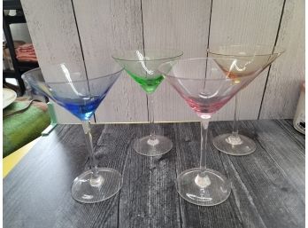 4 Colored Martini Glasses