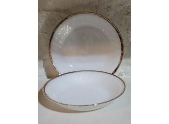 Fire King Swirl Soup Bowls- Ivory/white- 2 In All -  Marked With Numbers
