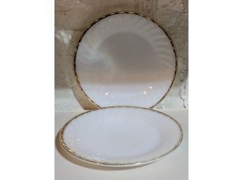 Fire King Swirl Dinner Plates - Ivory/ White - 2 In All - Marked With Numbers