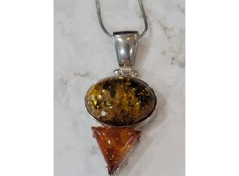 Amber Geometric Pendant With 18' Sterling Chain
