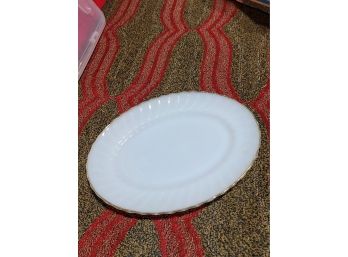 Fire King Swirl Oval Platter - Ivory/white