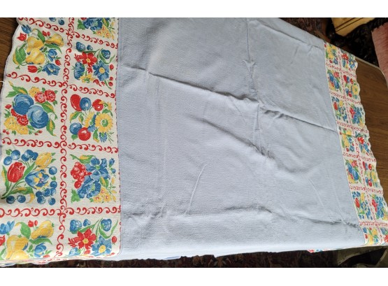 48 X 50 Blue Tablecloth With Fruit And Floral Border