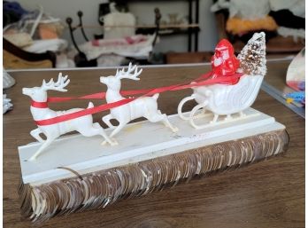1950s Plastic Santa And Sleigh With Reindeer Display