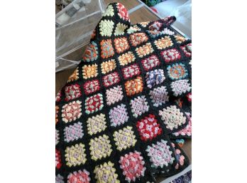 44x60 Multi Colored Granny Square Afghan With End Flaps