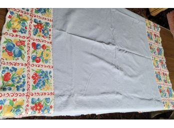 48 X 50 Blue Tablecloth With Fruit And Floral Border