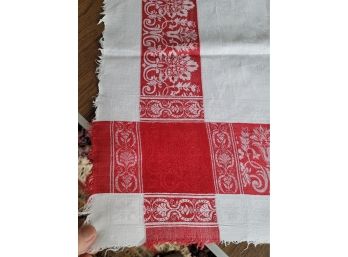 50' Square Red And White Damask Tablecloth