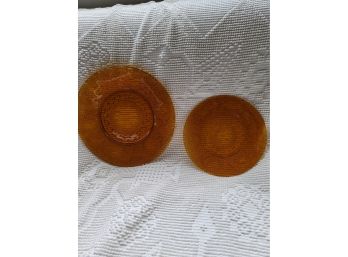 2 Amber Depression Glass Sandwich Pattern Plates