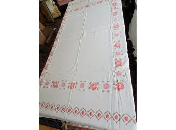49 X 60 Pink Floral Tablecloth  - Has White Paint Spots