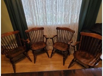 Set Of 4 Wooden Arm Chairs