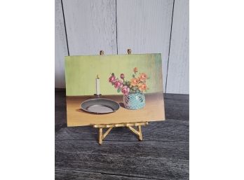 5x7 K. Weley Painting With Gold Metal Bamboo Easel