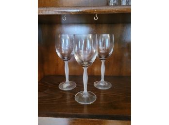 3 - Frosted Stem Wine Glasses - 9'