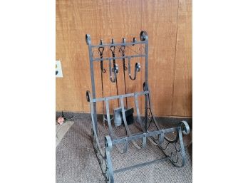 Vintage Sleigh Style Log Holder And Fireplace Tools