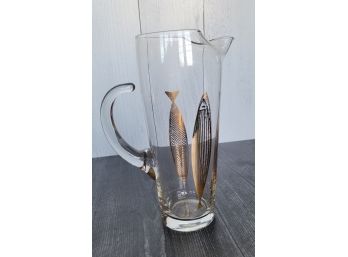 Mid Century Glass Martini Pitcher With Gold Fish