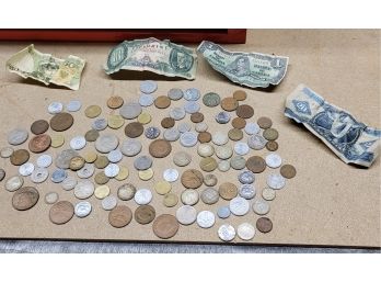 Nice Sized Lot Of Foreign Coin & Currency