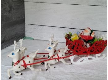 Vintage 20' Plastic Santa And Reindeer Sleigh