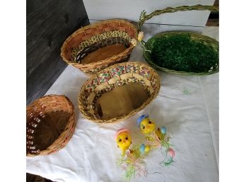 Vintage Easter Baskets And Plastic Chicks