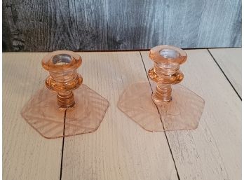 Pink Depression Candle Holders