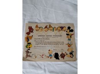 1945 Disney War Bond Certificate