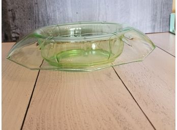 11' Rolled Edge Green Depression Glass Bowl