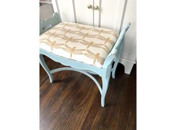 Adorable Upholstered Vintage Bench With Dragonfly Pattern