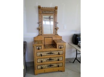 1860-1880 Hand Painted Dresser And Mirror - Pin And Scallop