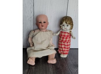 Antique Bisque German Doll And Bisque Kewpie From Japan