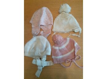 4 Vintage Infants Hand Knit Woolen Hats - 1940s - N