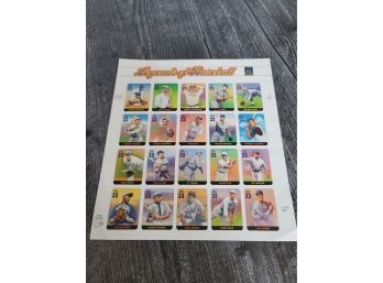 Complete Sheet - 2000 Legends Of Baseball Stamps - With ID On The Reverse