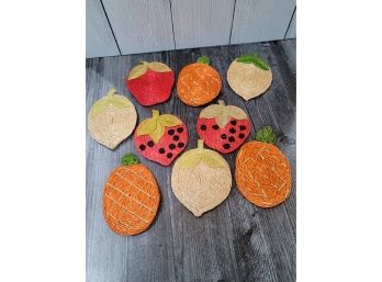 Set Of 9 New - 100 Abaca Fiber Fruit Shaped Coasters